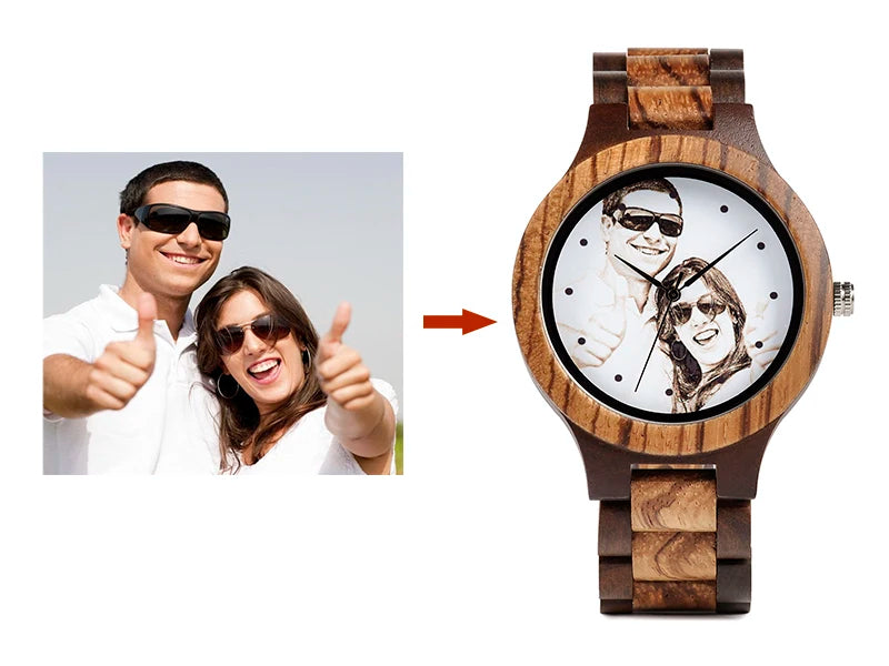 Custom LOGO Printing Your Own Photo Men Watch Unique Bamboo Wood Wristwatch