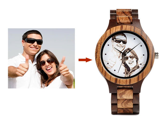 Custom LOGO Printing Your Own Photo Men Watch Unique Bamboo Wood Wristwatch