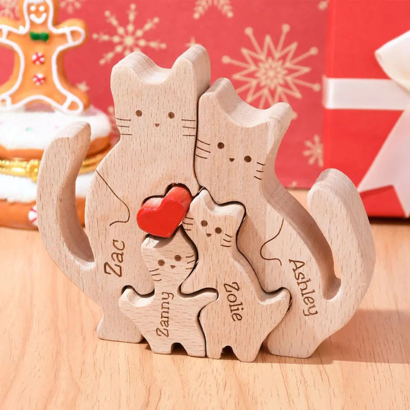 Wooden Cat Family Puzzle Animal Family Decor for New Mom Gift