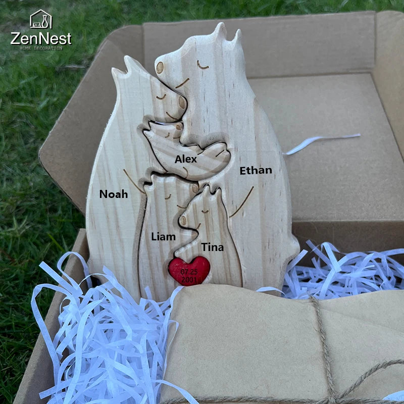 Art Wooden Bear Family Puzzle Personalized Name Custom Home Decor Thanksgiving