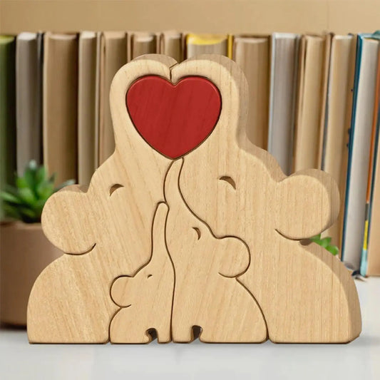 Personalized Wooden Elephant Puzzle Family Wood Animal Sculpture Puzzle
