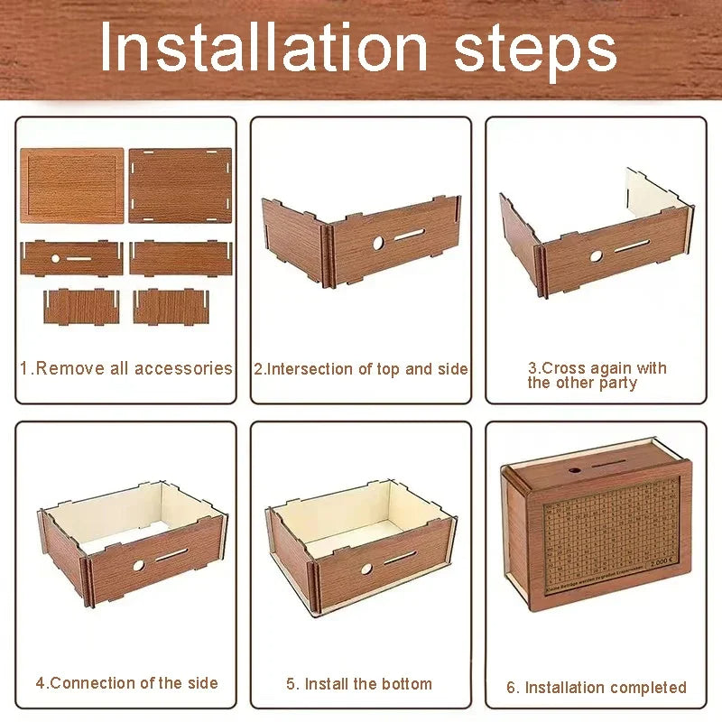 Wooden Piggy Banks, Cash Boxes, Reusable Assembled Cash Boxes