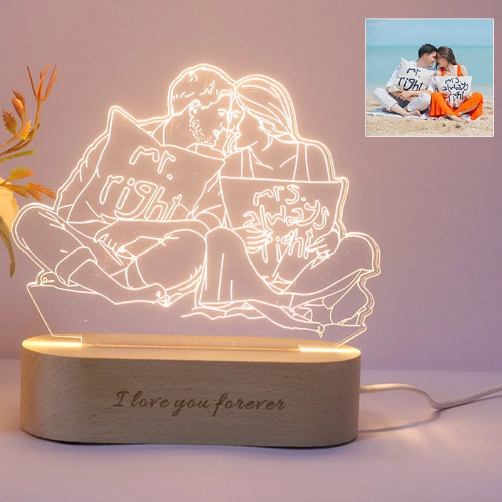 Personalized Gift Photo 3D Lamp Customized Wedding Anniversary Valentines Day Gift