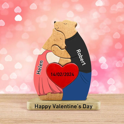 Personalized Wooden Couple Bears Puzzle With Name Custom Valentine's Day Gift