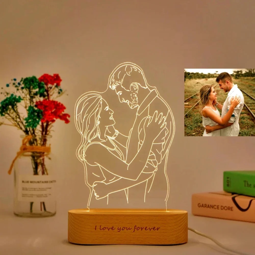 Personalized Gift Photo 3D Lamp Customized Wedding Anniversary Valentines Day Gift