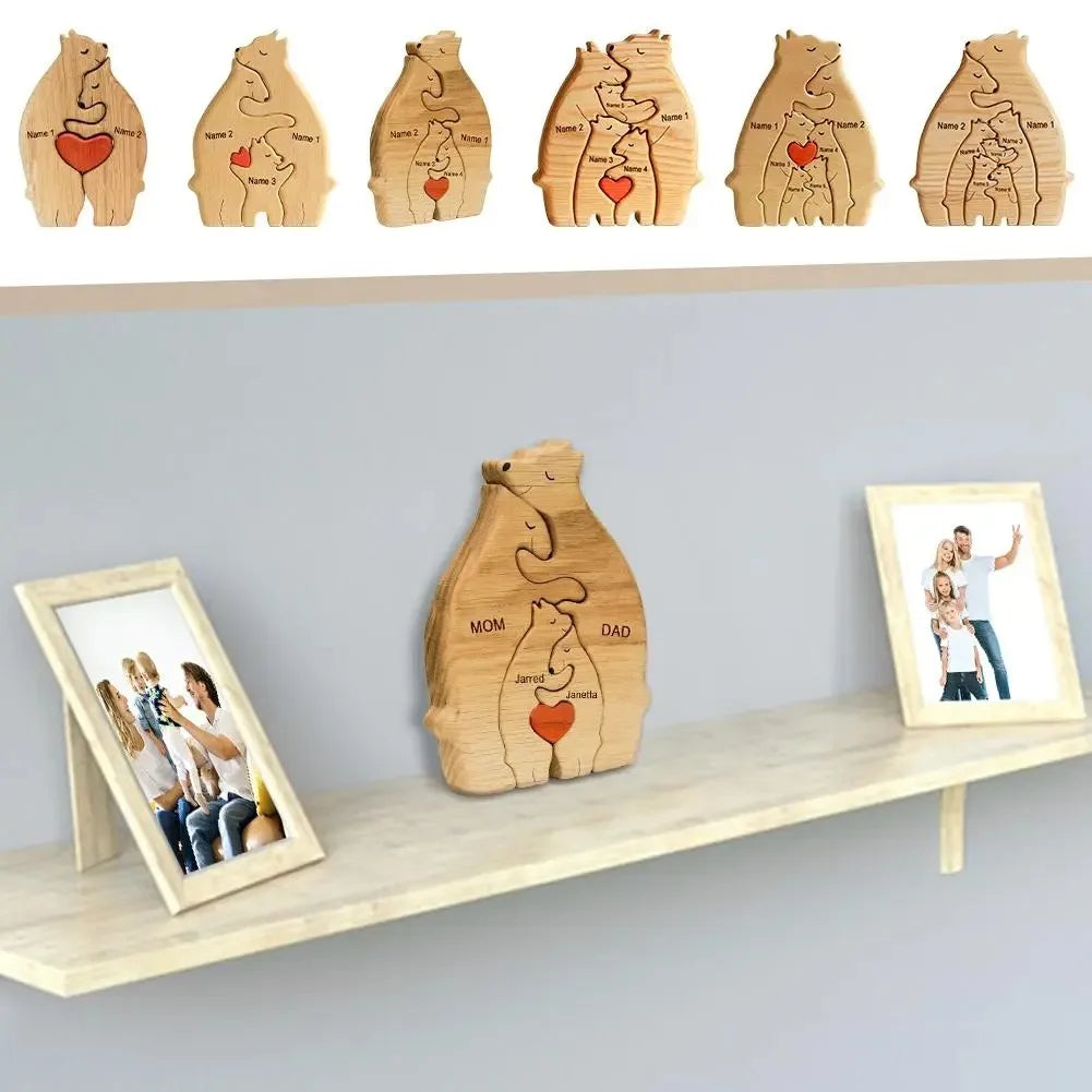 Art Wooden Bear Family Puzzle Personalized Name Custom Home Decor Thanksgiving
