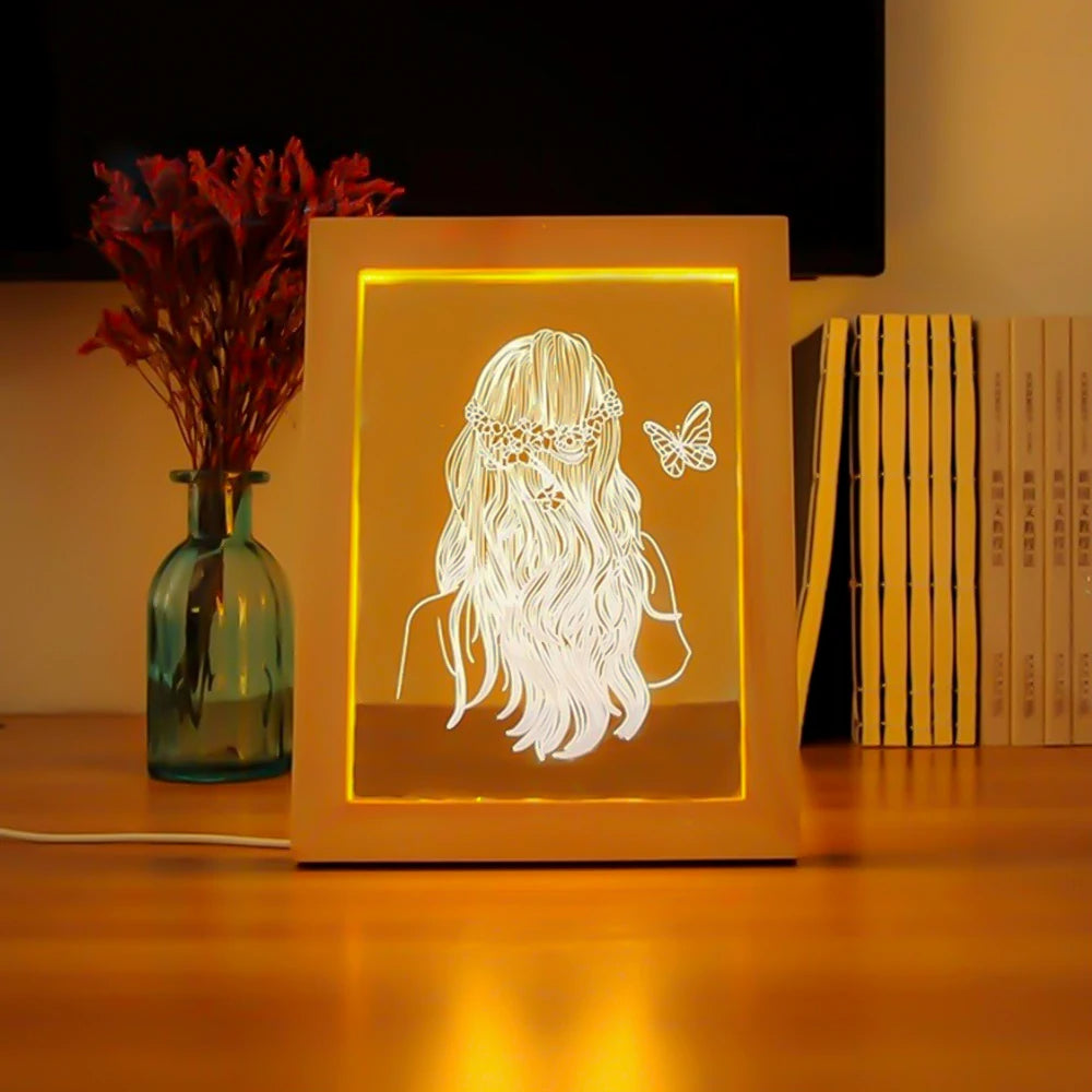Personalized Custom Photo Night Light USB Wooden Base DIY Photo Frame Lamp