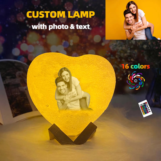 Heart Shape 3D Printed Moon Lamp Customized Photo Text Night Light