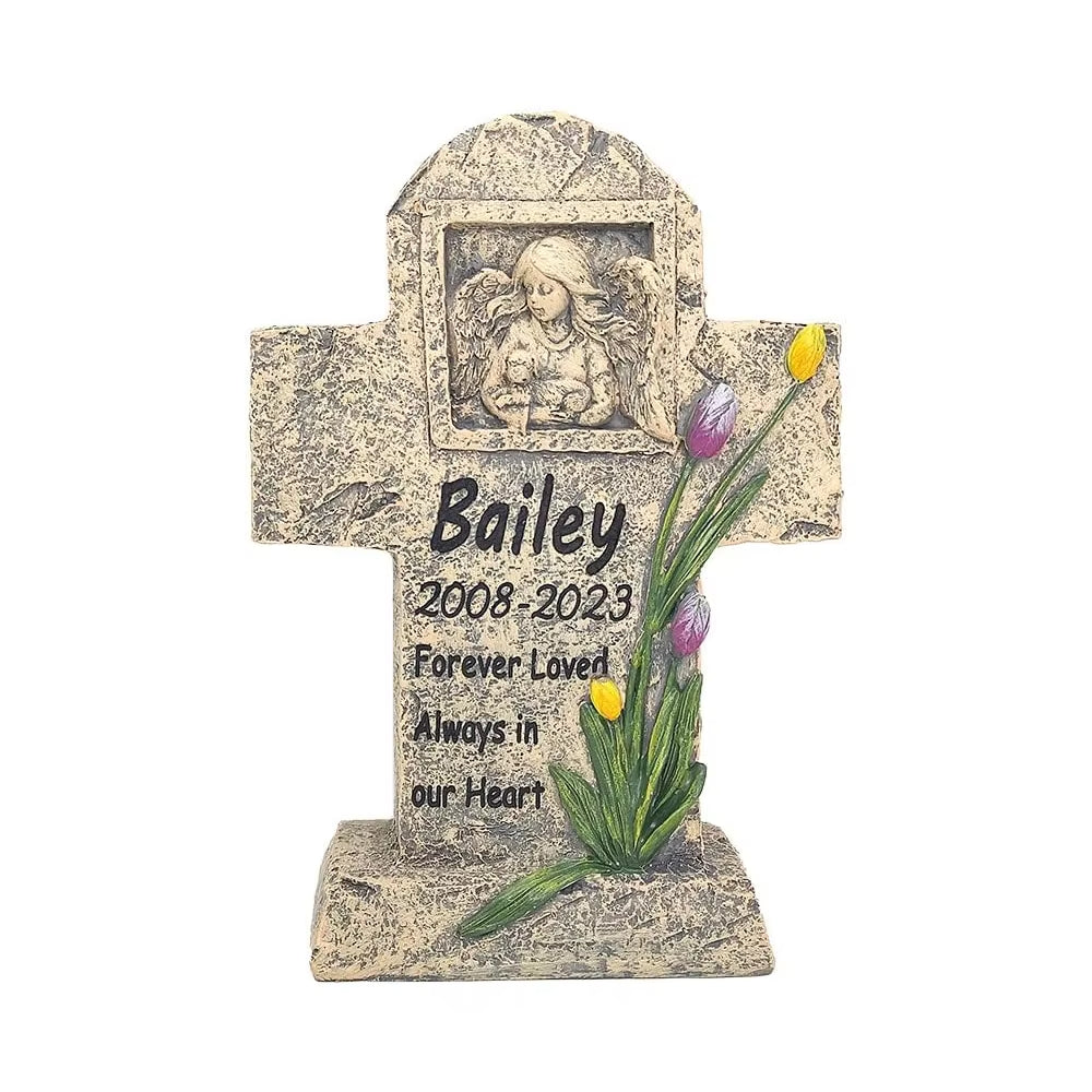 Cross Dog Memorial Stone Angel Holding a Dog. Dog Memorial Gifts for Loss of Dog