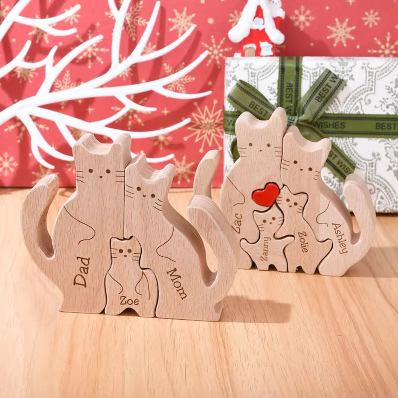 Wooden Cat Family Puzzle Animal Family Decor for New Mom Gift