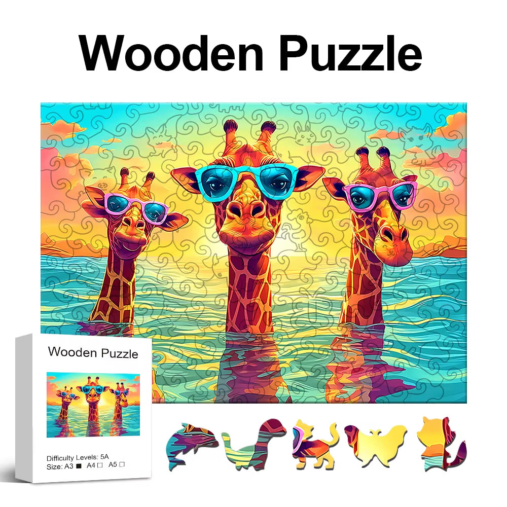 Three Leisurely Giraffes Wooden Puzzle