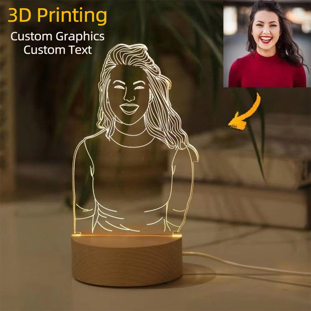 Personalized 3D Night Light USB Wooden Base DIY Acrylic Lamp