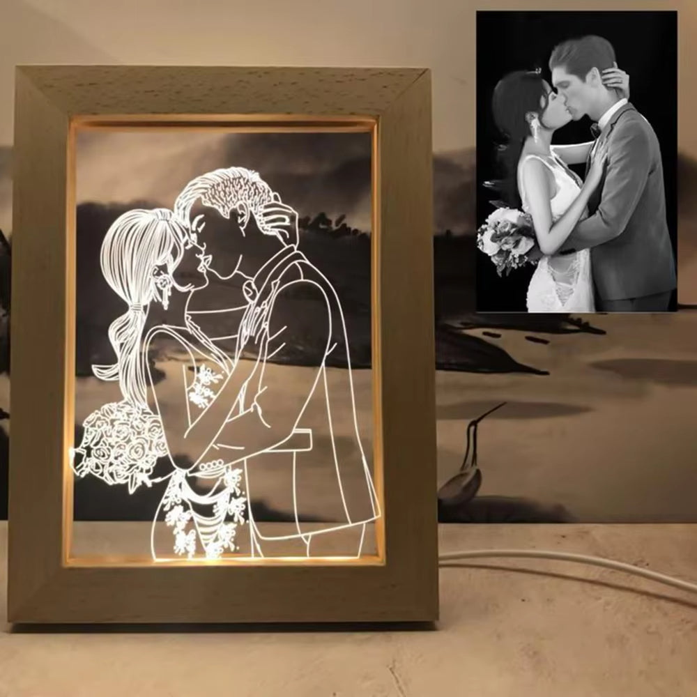 Personalized Custom Photo Night Light USB Wooden Base DIY Photo Frame Lamp