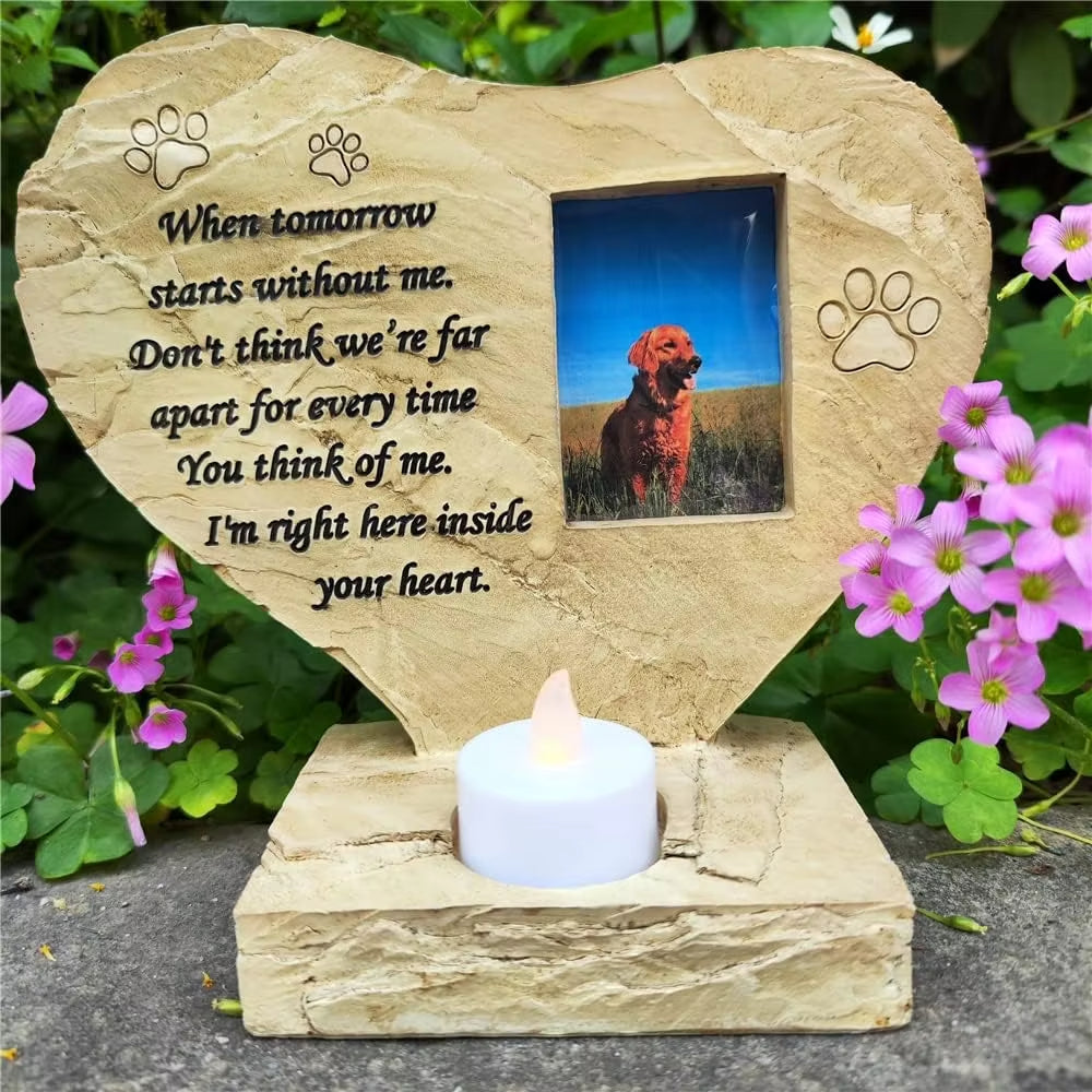 Pet Dog Memorial Stones with Photo Frame and Candle Holder