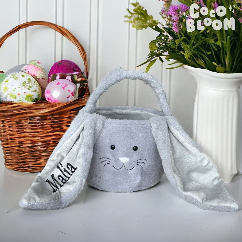 Custom Cute Furry Easter Bunny Basket with Glitter Name
