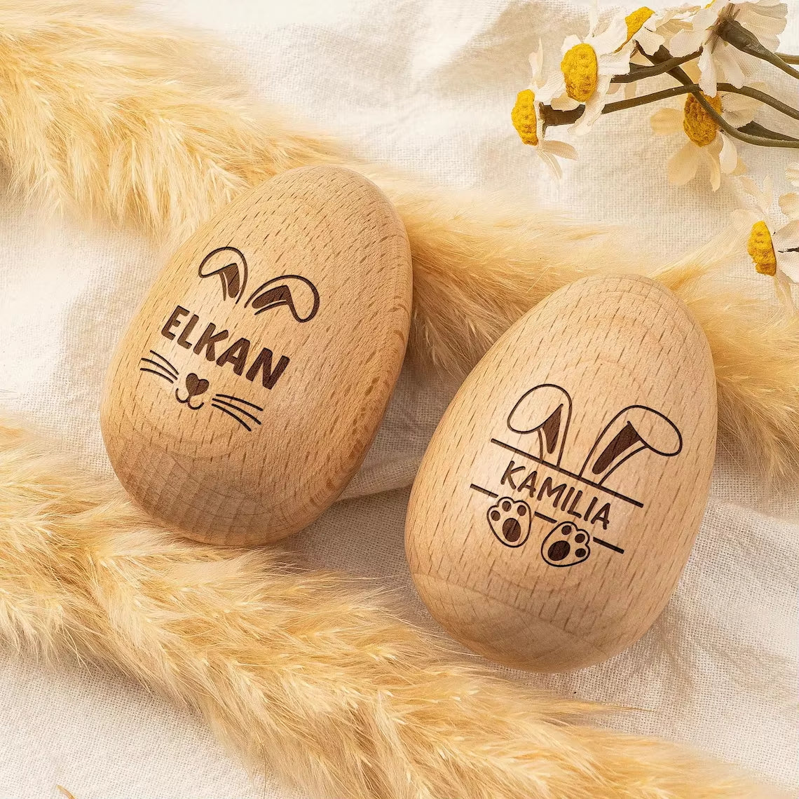 Personalized Musical Wooden Easter Egg Shakers, Engraved Egg Shaker Kids