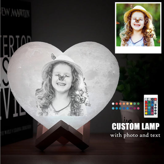 Customized Moon Lamp with Photo Text Heart Shape 3D Printed Moon Night Light