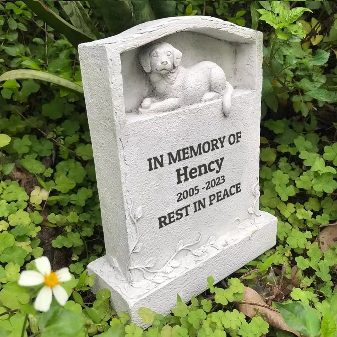 Upright Pet Headstone for Dog, Personalized Dog Memorial Stone Resin Dog Statue