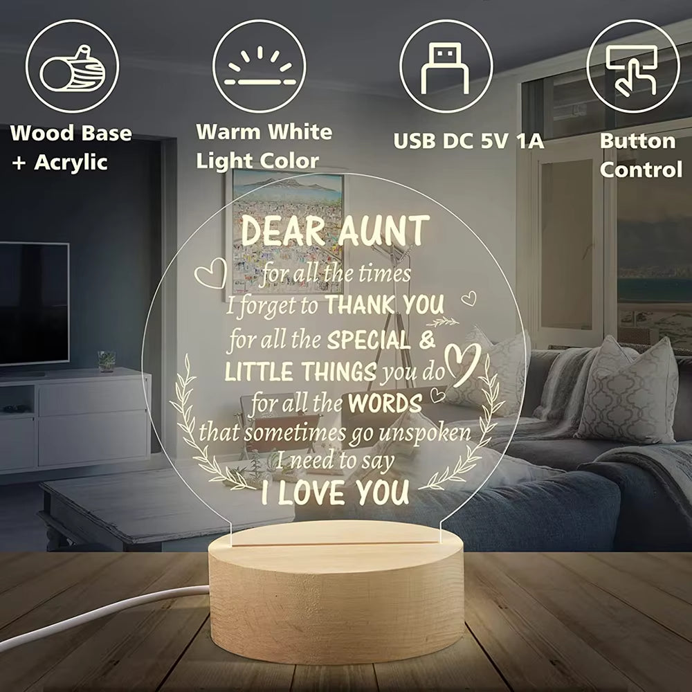 3D Night Light USB Wooden Base Decoration Maison Acrylic LED Lamp