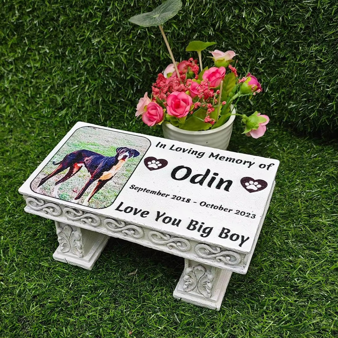 Custom Pet Memorial Stone with Colorful Photo