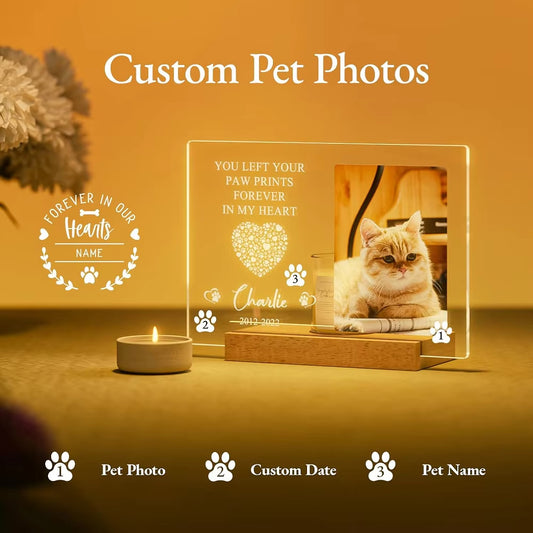 Customized Dog Cat Memorial Photo Frame Pet Sympathy Gifts LED Night Light