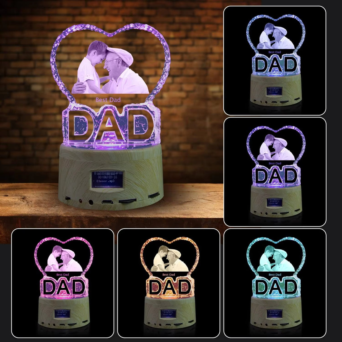 Love Crystal Photo Customized Picture Text Night Light Bluetooth Music Player