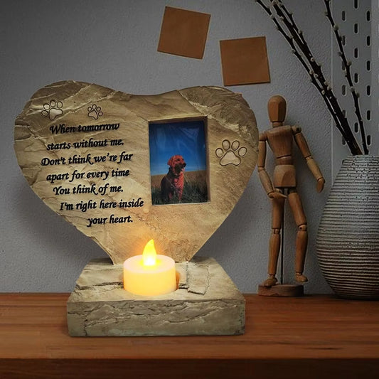 Pet Dog Memorial Stones with Photo Frame and Candle Holder