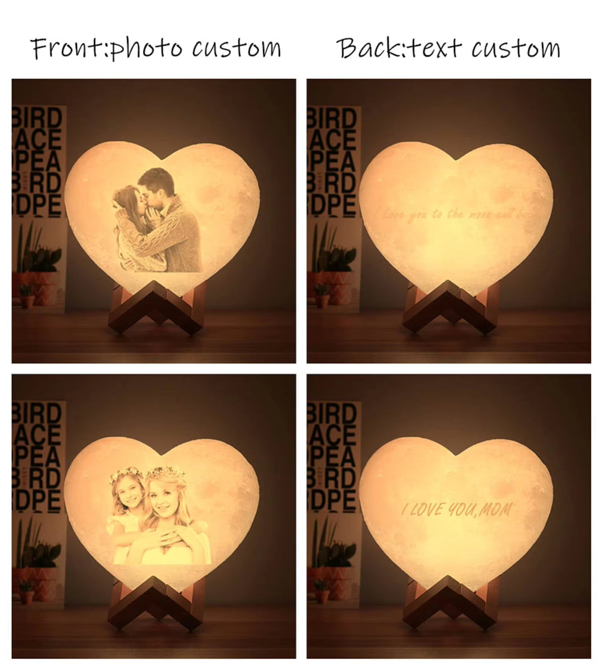 Customized Moon Lamp with Photo Text Heart Shape 3D Printed Moon Night Light