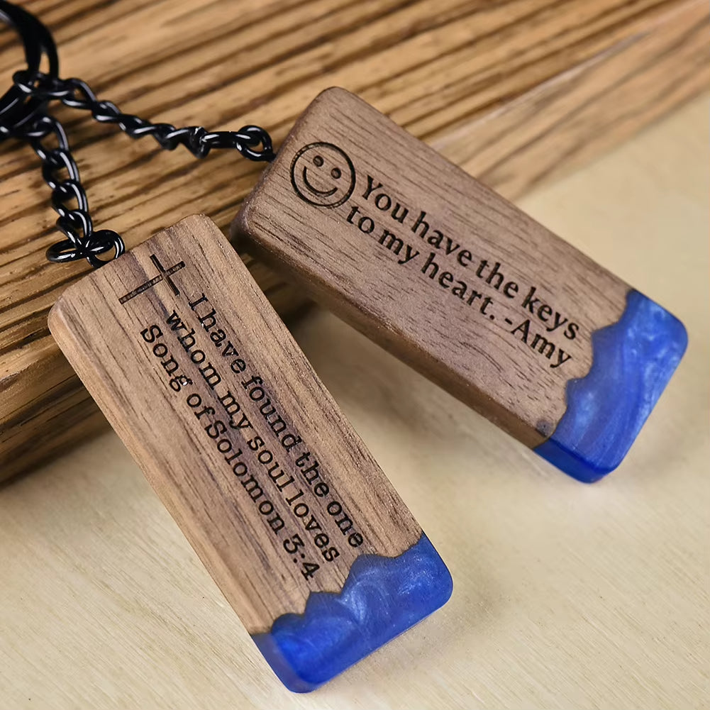 Custom Resin Wood Keychain Fashion Personlized Gift for Couple Car Key Ring Key Chain