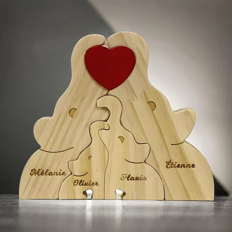Personalized Wooden Elephant Puzzle Family Wood Animal Sculpture Puzzle