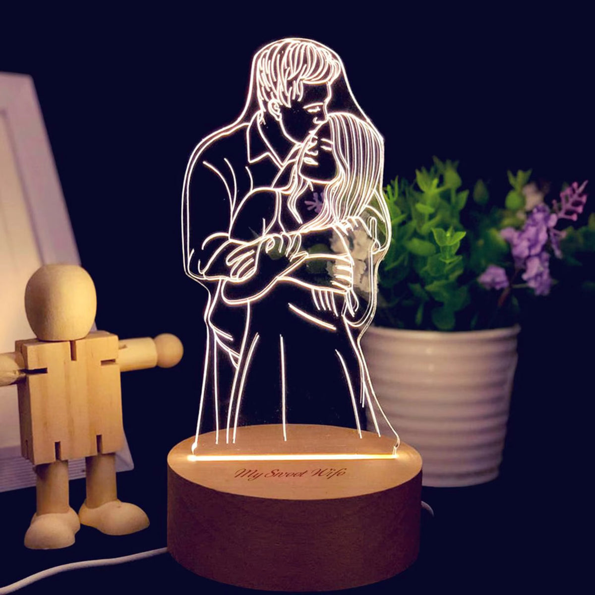 Personalized 3D Night Light USB Wooden Base DIY Acrylic Lamp