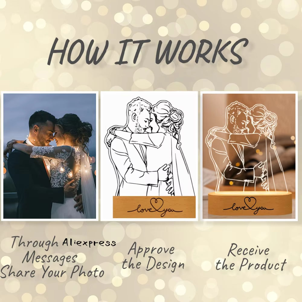 Personalized Gift Photo 3D Lamp Customized Wedding Anniversary Valentines Day Gift