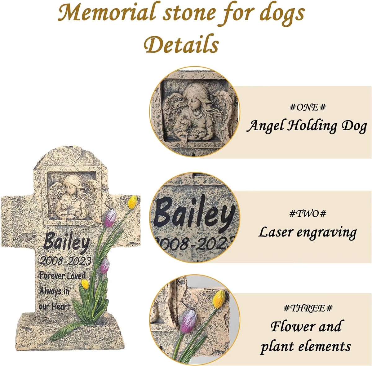 Cross Dog Memorial Stone Angel Holding a Dog. Dog Memorial Gifts for Loss of Dog