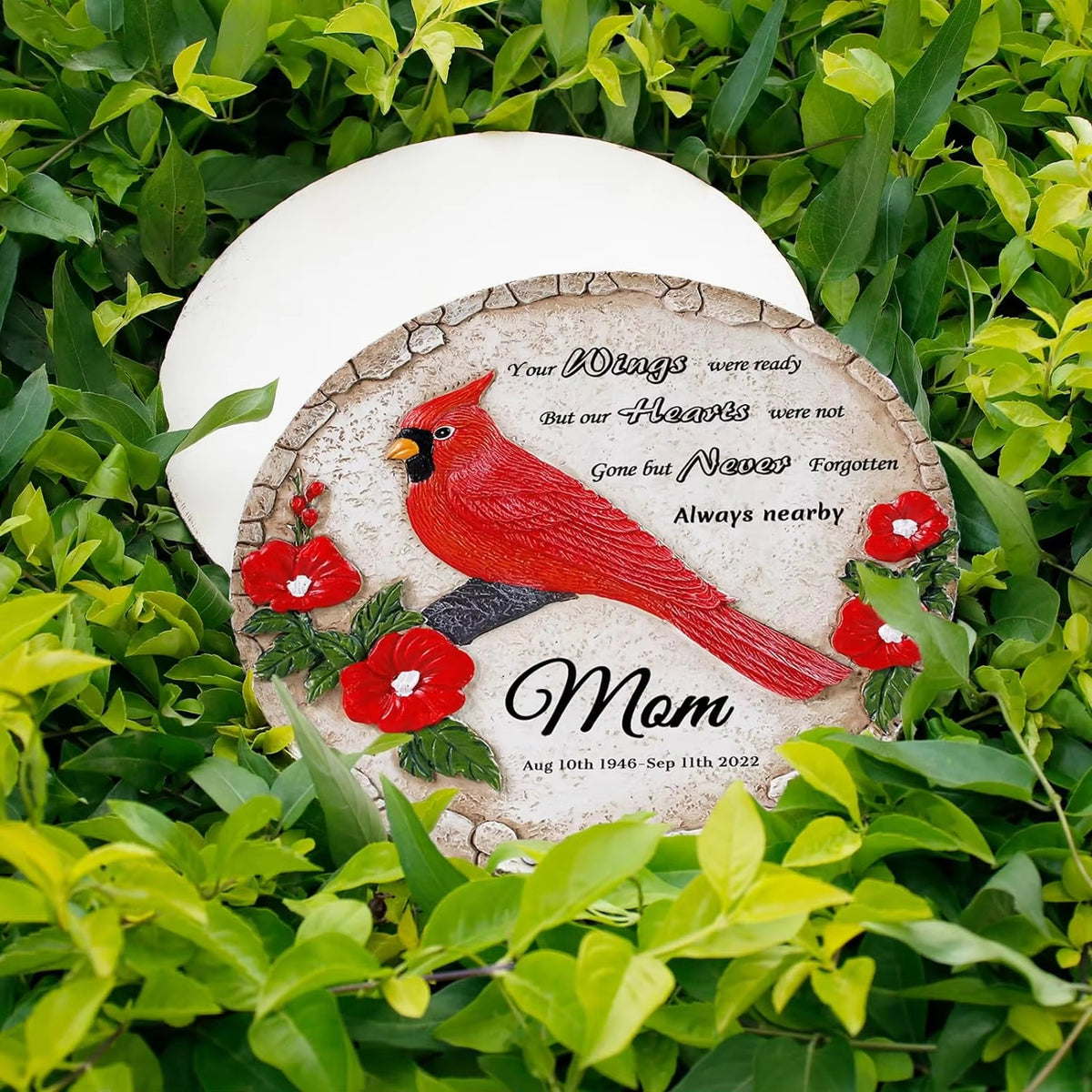 Personalized Human Memorial Garden Stone with Cardinal Statue