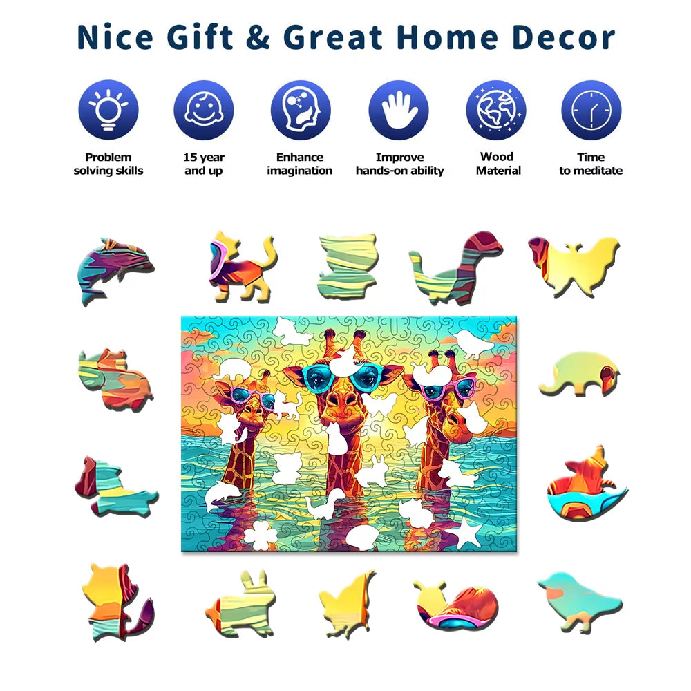 Three Leisurely Giraffes Wooden Puzzle