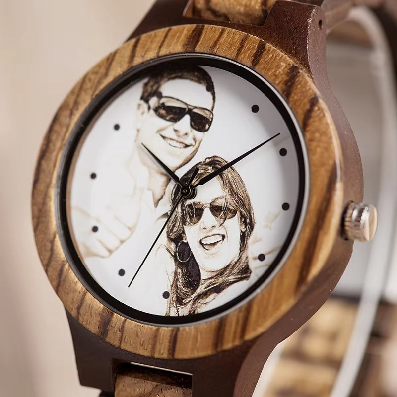 Custom LOGO Printing Your Own Photo Men Watch Unique Bamboo Wood Wristwatch