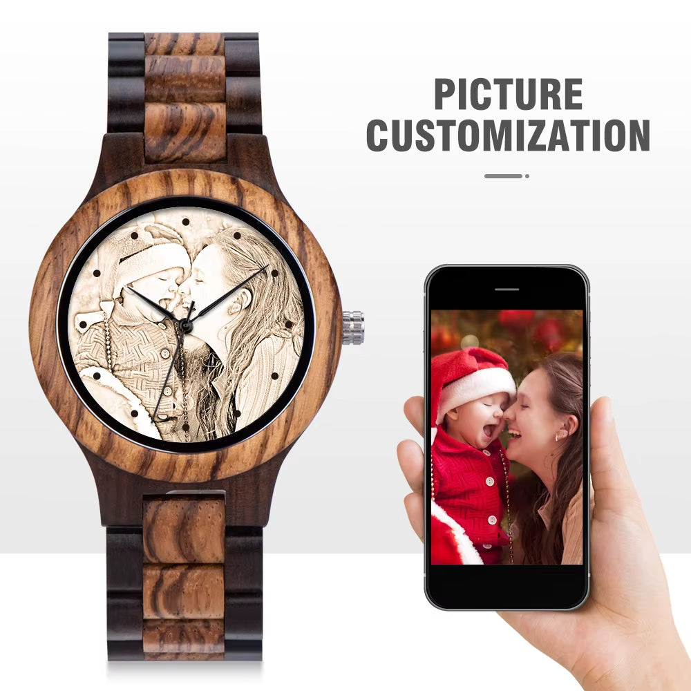 Personalized Photo Watches for Men Women Unique Wooden Wristwatch