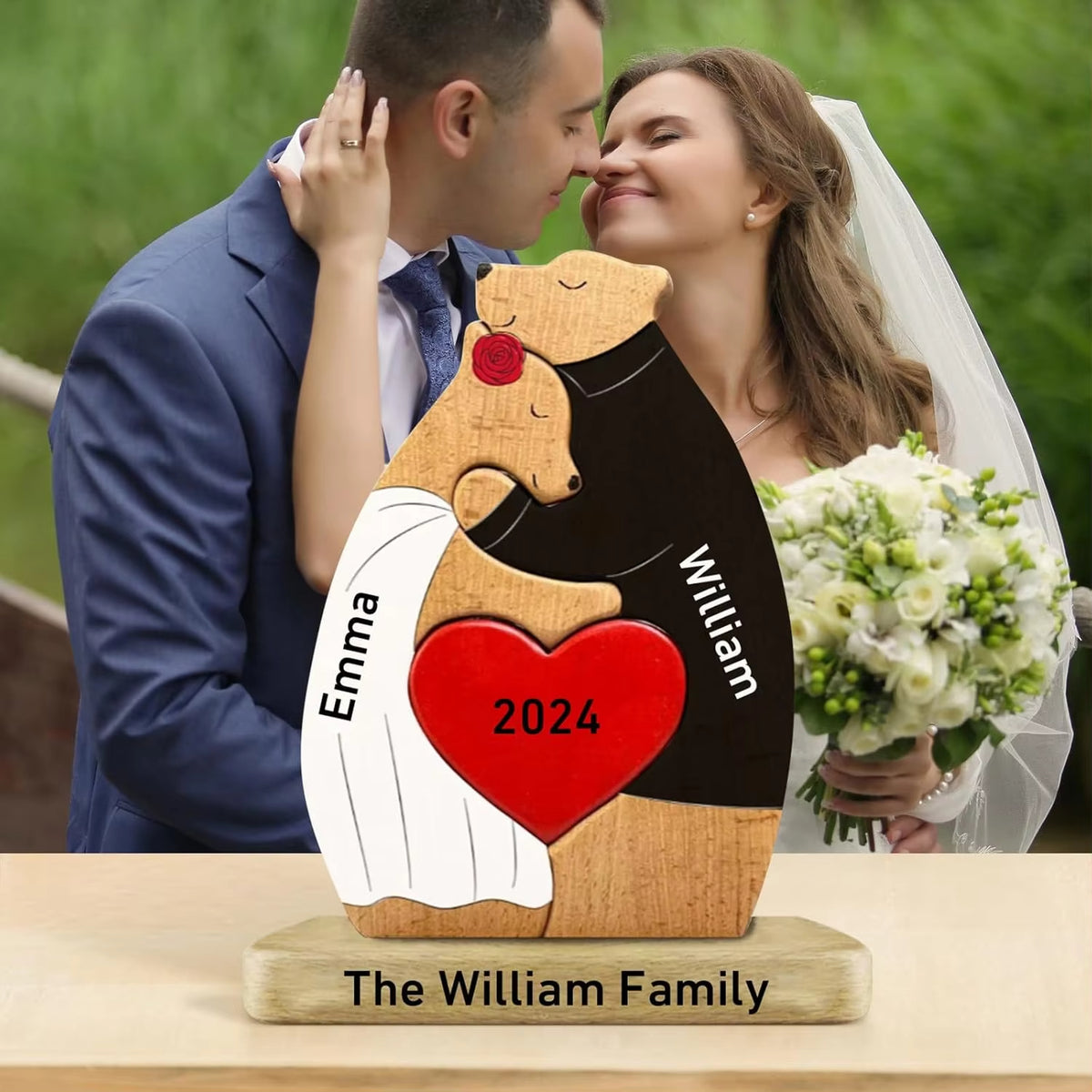 Personalized Wooden Couple Bears Puzzle With Name Custom Valentine's Day Gift