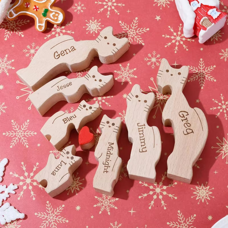 Wooden Cat Family Puzzle Animal Family Decor for New Mom Gift