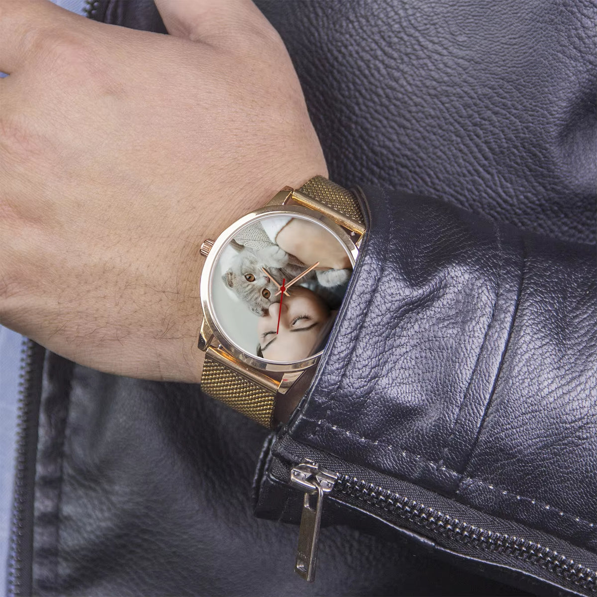 Custom Made Universal Watches for Men Pattern Silver Watch Men Wrist Original Photo