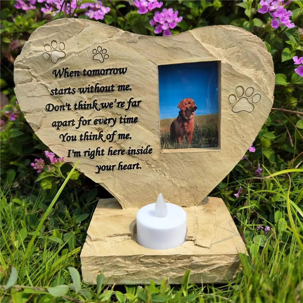 Pet Dog Memorial Stones with Photo Frame and Candle Holder