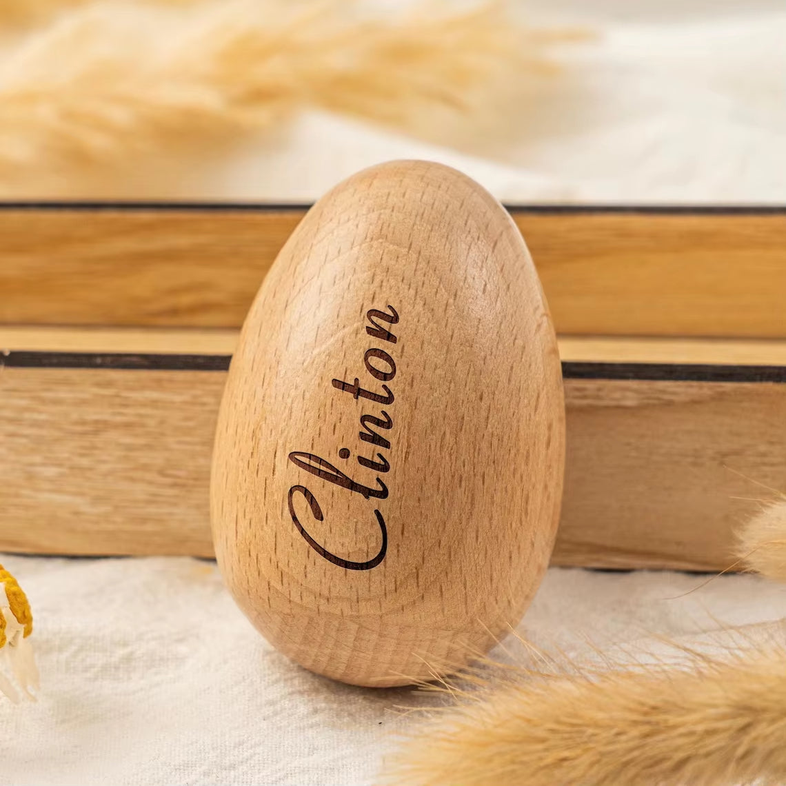 Personalized Musical Wooden Easter Egg Shakers, Engraved Egg Shaker Kids
