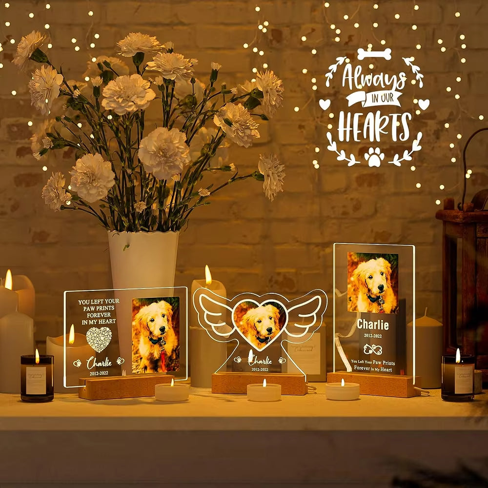 Customized Dog Cat Memorial Photo Frame Pet Sympathy Gifts LED Night Light
