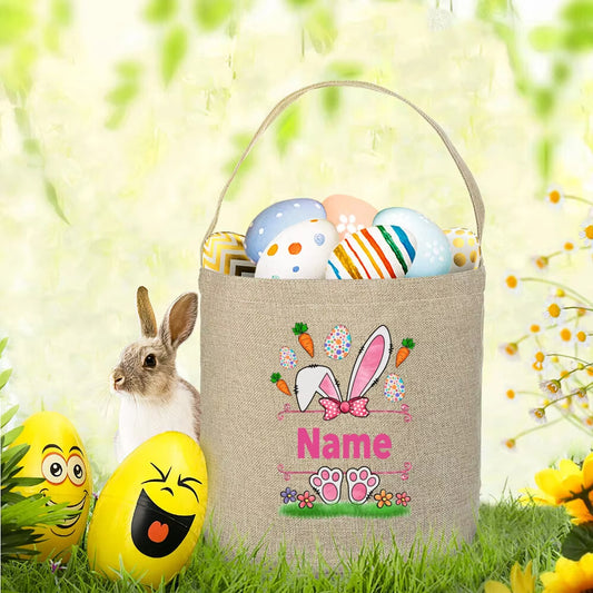 Personalized Easter Basket Bunny Eggs with Name Tote Bags Custom Candy Bucket
