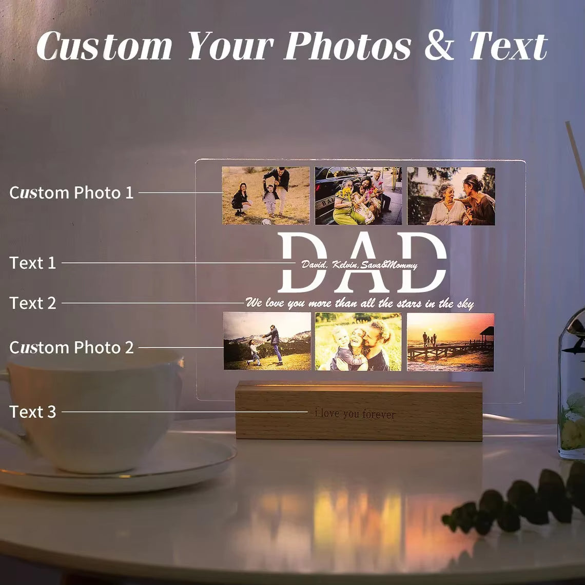 Custom Acrylic Lamp Personalized Photo Text Bedroom Night Light