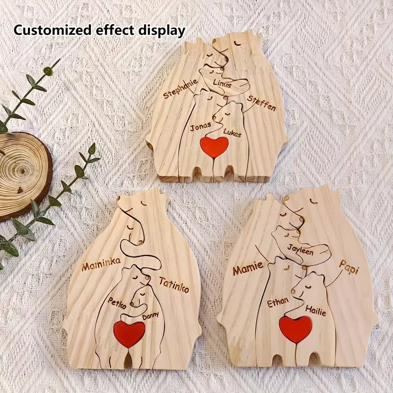 Art Wooden Bear Family Puzzle Personalized Name Custom Home Decor Thanksgiving