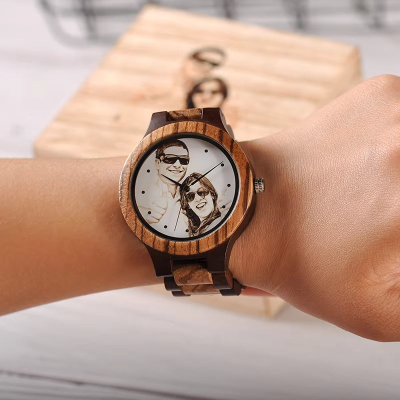 Custom LOGO Printing Your Own Photo Men Watch Unique Bamboo Wood Wristwatch
