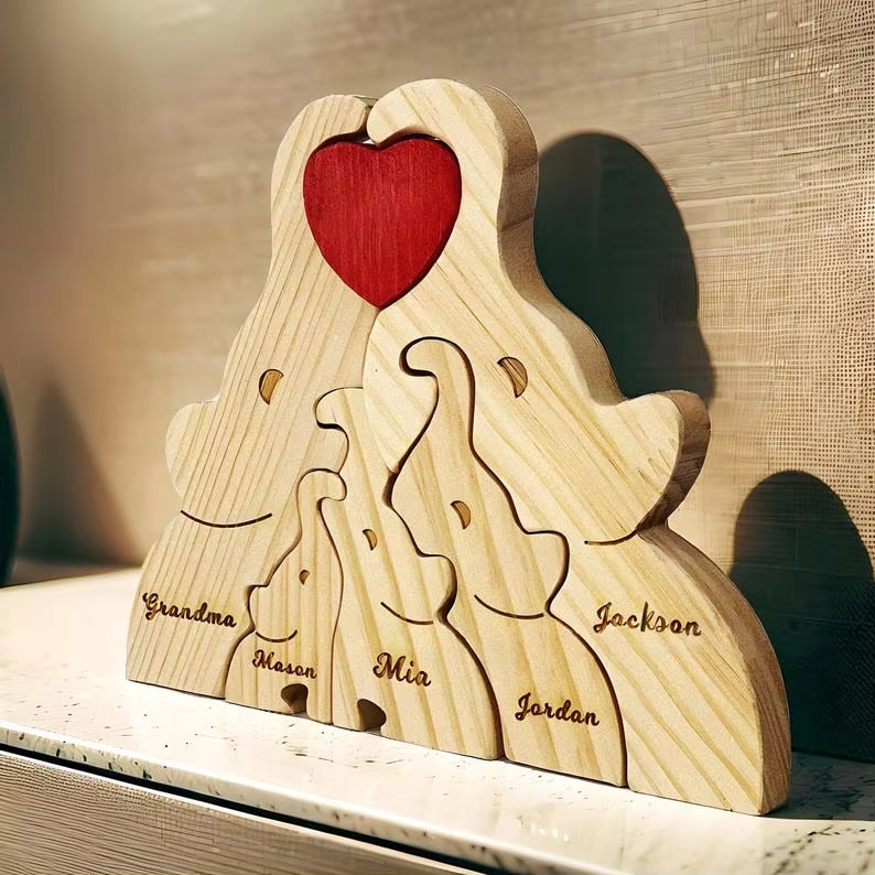Personalized Wooden Elephant Puzzle Family Wood Animal Sculpture Puzzle