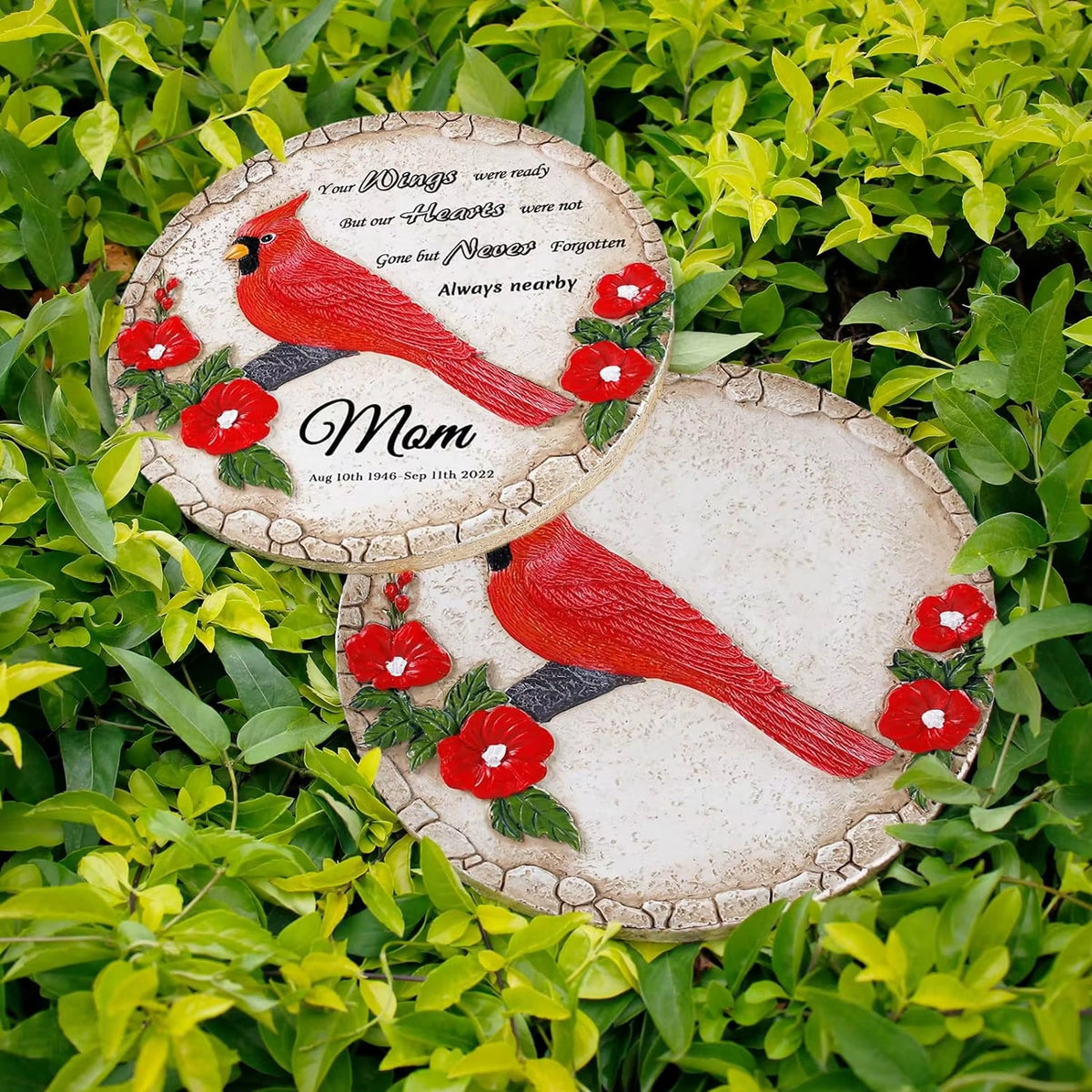 Personalized Human Memorial Garden Stone with Cardinal Statue