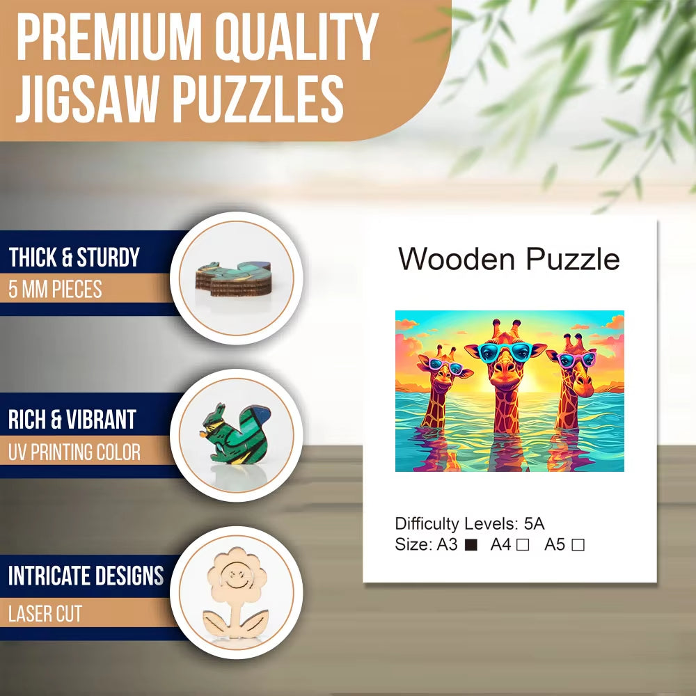 Three Leisurely Giraffes Wooden Puzzle